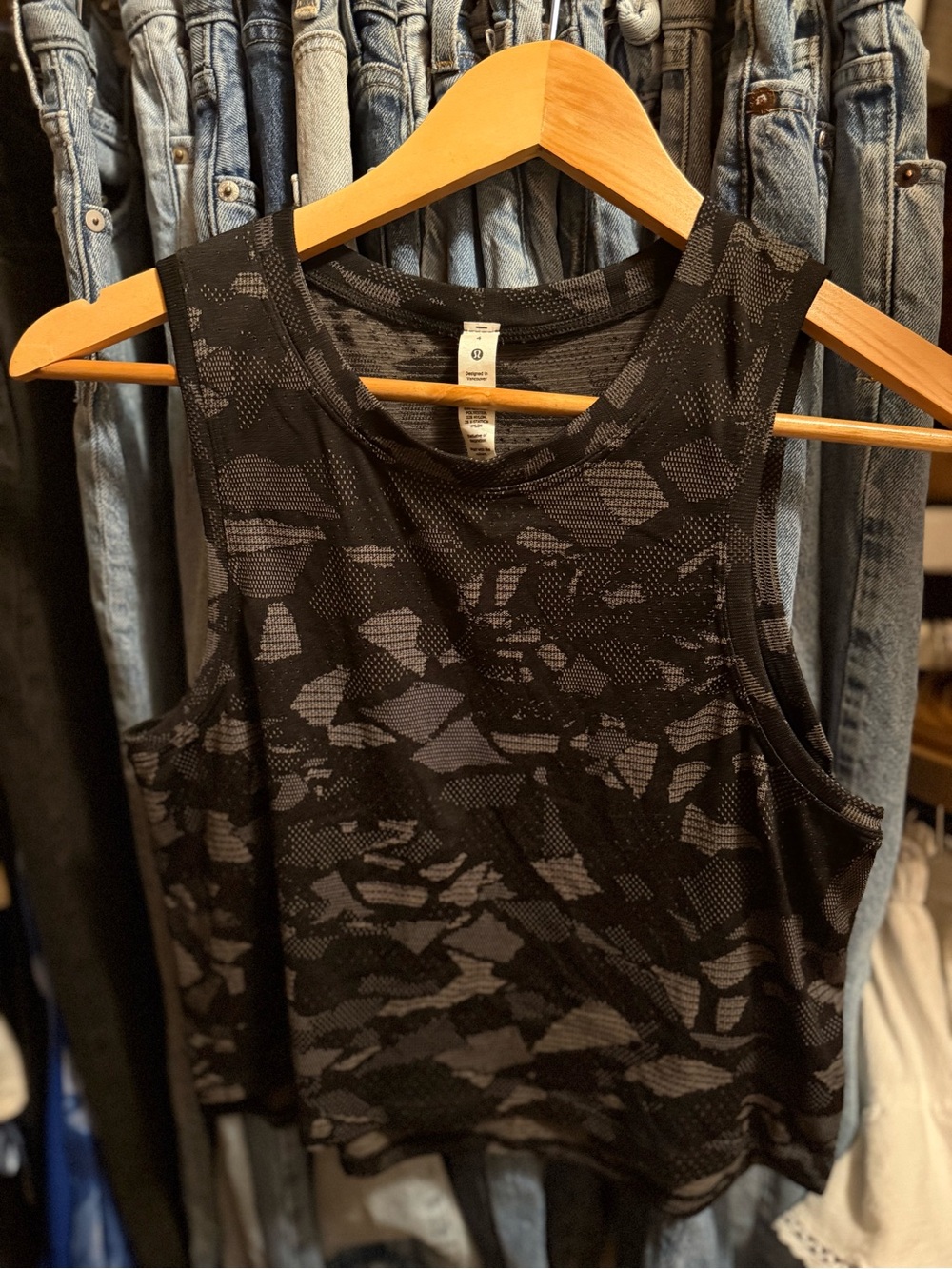 lululemon athletica Black and Gray Camouflage Tank Top